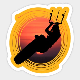 Kitesurfer Kitesurfing Lover Black Silhouette Sunset Sticker